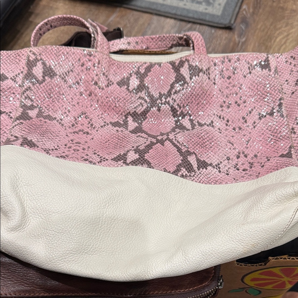 Elegant Pink and White Snake Print Tote Bag